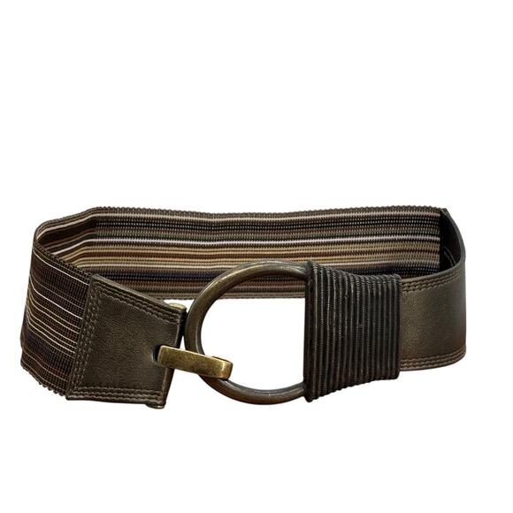 Suzi Roher Wide Stretch Belt SZ M Womens Brown Striped Leather Modern Boho Earth - Picture 1 of 10